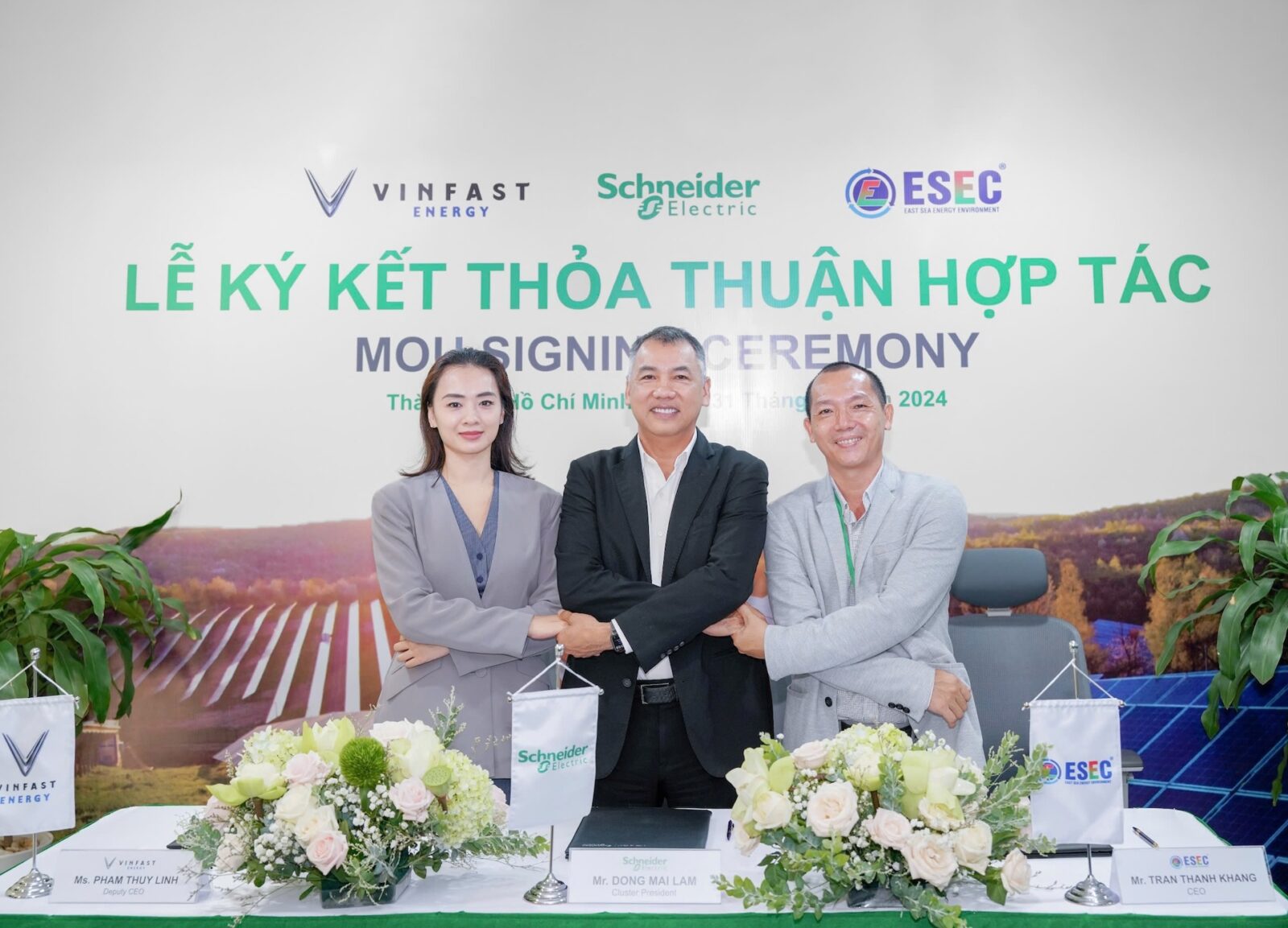 le ky ket ho VINFAST ENERGY, SCHNEIDER ELECTRIC VÀ ESEC HỢP TÁC THÚC ĐẨY GIẢI PHÁP PIN LƯU TRỮ VÀ QUẢN LÝ NĂNG LƯỢNG
